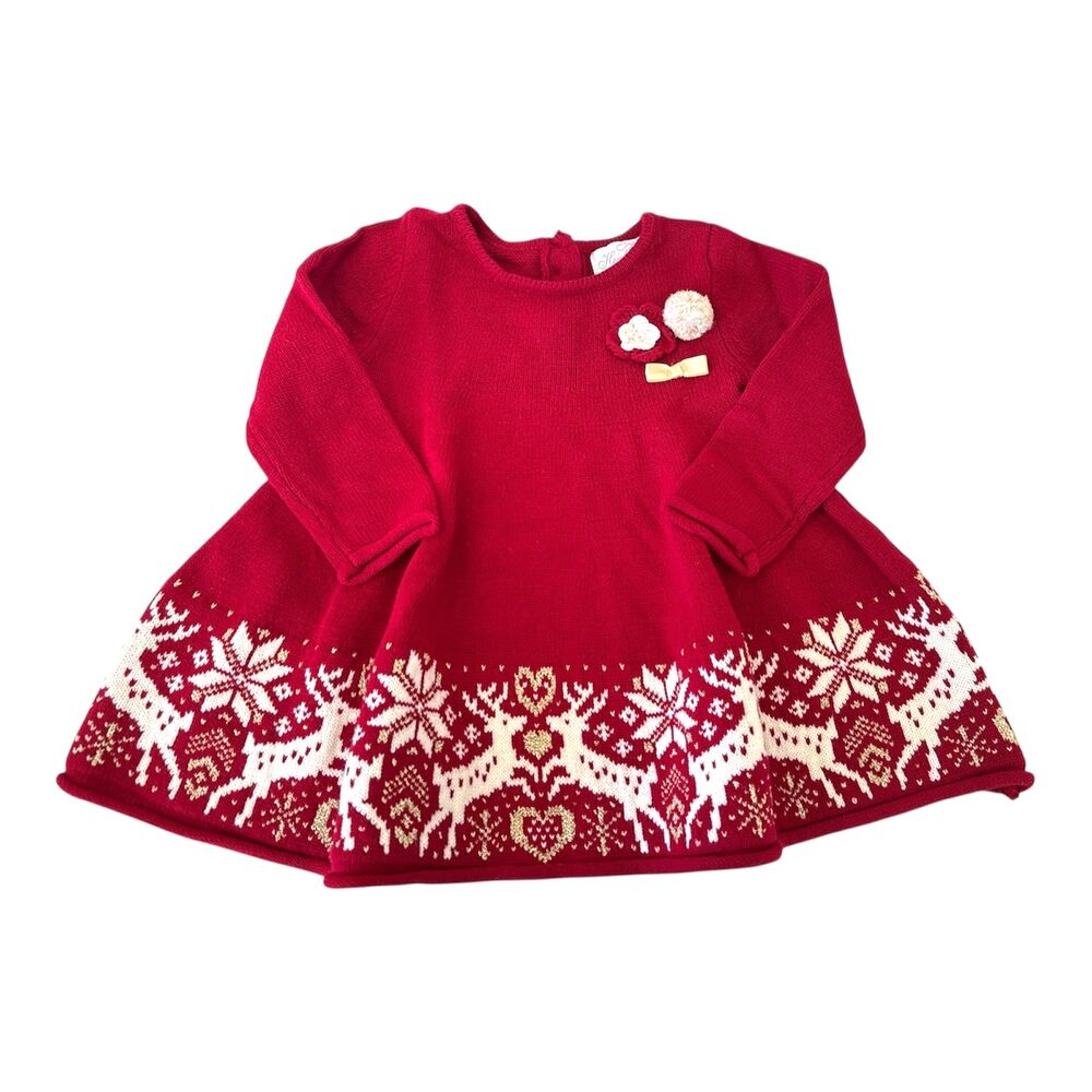 Vintage Polly Flinders Dress Baby Toddler 18 Months Red Christmas Outfit Knit